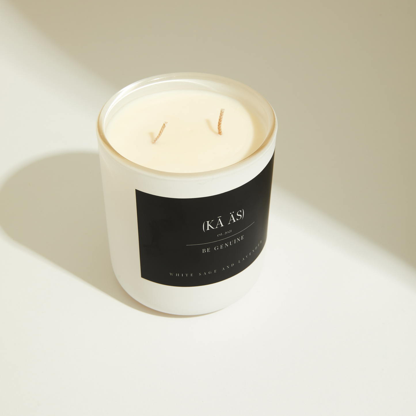 white sage lavender in a matte white vessel. be genuine fresh and clean candle